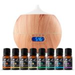 ArtNaturals Aromatherapy Essential Oil and Diffuser Set – 150ml & Top 8 – Peppermint, Tee Tree, Rosemary, Orange, Lemongrass, Lavender, Eucalyptus, & Frankincense – Auto Shut-off and 7 Color LED Light