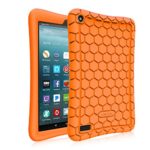 Fintie Silicone Case for All-New Amazon Fire 7 Tablet (7th Generation, 2017 Release) – [Honey Comb Upgraded Version] [Kids Friendly] Light Weight [Anti Slip] Shock Proof Protective Cover, Orange