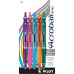 Pilot Acroball Colors Retractable Advanced Ink Ball Point Pens, Medium Point, Purple/Pink/Turquoise/Orange/Green, 5-Pack (31808)