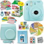 FujiFilm Instax Mini 9 Instant Camera ICE BLUE + EMOJI Film stickers + Fuji INSTAX Film (20 Sheets) + Blue Custom Fitted Case + Instax Album + Colorful Stickers + Fun Frames + 4 Colored Filters + MORE