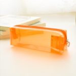 Funnylive Transparent Candy Color PU Pencil Case—Pure Color—Durable & Resistance to Wear (Small Size: ORANGE)