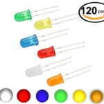 Waycreat LED Emitting Diodes Light, 120 Pieces 5mm Diffused Diode Assorted Kit for Arduino White Red Blue Yellow Green Orange Lights (6 colors x 20pcs)