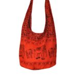 Tonka Cotton Shoulder Bag Cotton Elephant Original Print Sling Bag Purse Cross body Messenger Purse Hippie Hobo Color Orange