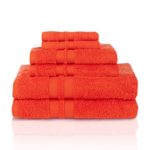 Superior 100% Premium Cotton Ultra Soft 6 Piece Towel Set, 2 Bath Towels, 2 Hand Towels, and 2 Washcloths with Unique Honeycomb Double Border, Tangerine