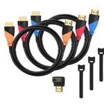 High-Speed HDMI Cable(3 Pack)-6ft with Gold Plated Corrosion Resistant Connectors, Bonus Right Angle Adapter and Cable Tie, Support Ethernet, 3D,1080P and Audio Return Channel