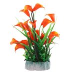 DealMux Plastic Aquarium Artificial Trumpet Flower Ornament 23cm Height Green Orange