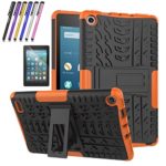 Fire 7 2017 Case, Mignova Hybrid Protection Cover [Anti Slip] [Built-In Kickstand] Skin Case For All-New Fire 7 Tablet (7th Generation 2017 Release) + Screen Protector Film and Stylus Pen (Orange)
