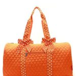 Handbag Inc Quilted Solid Color with Polka Dot Trim Large 20″ Duffel Overnight Travel Bag (Orange & White)