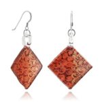 925 Sterling Silver Hand Painted Murano Glass Red Orange Swirls Square Dangle Hook Earrings