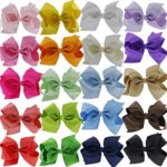 QingHan 4.5″ Hair Bow Clips Grosgrain Ribbon Boutique bows For Girls Babies Teens Kids Toddlers Pack Of 20