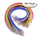 Paxcoo 100 Pcs 18 Inches Waxed Cotton Necklace Cord with Lobster Claw Clasp for DIY Jewelry Making, Mix Color