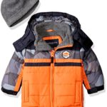 London Fog Baby Classic Heavyweight Color Block Bubble Jacket With Hat, Orange, 18 Months