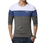 8sanlione Mens Casual Cotton Fitted Short-Sleeve/Long Sleeve Contrast Color T-Shirt
