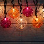 Lidore? Set of 10 New Nautical Fishing Floats Coastal Buoy Beach Style String Lights Set. Warm White Lighting. Orange Clear and Purple