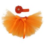 MizHome Newborn Baby Girls Birthday Layered Tulle Tutu Skirt Flower Daisy Headwear Outfits Orange