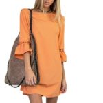 Lightning Deals Loose Dress,ZYooh Women Fashion Hollow Out Ruffled Sleeve Evening Party Mini Dress (Orange, XL)
