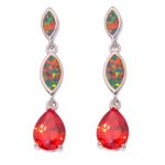 CiNily Created Orange Fire Opal Orange Garnet Rhodium Plated for Women Jewelry Gemstone Drop Earrings