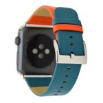 Apple Watch Band 42mm, iDamtok Genuine Leather Color Blocking Strap Replacement iWatch Bands with Stainless Metal Clasp for Apple Watch Series 3 Series 2 Series 1 Sport and Edition, Orange and Blue