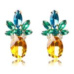 Women or Girl’s Vibrant Color Pineapple Earrings Jewelry Gold Color Stud Earring With Crystal Beads for Beach Wedding Party Outfits With Wmao Bag