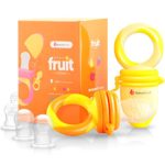NatureBond Baby Food Feeder/Fruit Feeder Pacifier (2 Pack) – Infant Teething Toy Teether in Appetite Stimulating Colors | Bonus Includes All Sizes Silicone Sacs (Sunshine Orange & Lemonade Yellow)