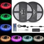 Weksi LED Strip Light,Waterproof LED tape lights 300LEDs 32.8ft 10m Color Changing RGB SMD 5050 LED Light Strip Kit with 44 Keys Remote Controller and 12V 5A Power Supply