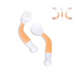 Baby Feeding Spoon Fork Set Utensil Curved Handle Training, BPA free Kids Tableware Flatware in Assorted Colors (Orange)
