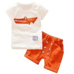 Moonker Toddler Kid Baby Boy Summer Outfits Clothes Cartoon Print T-Shirt Tops Shorts Pants Set (Orange, 4-5 Years Old)