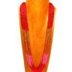 Bali Bay Trading Company 30″ Multi Strand Pink/Orange Color Block Style Handmade Seed Bead Necklace