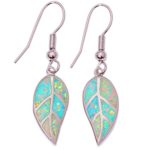 CiNily Created Green Fire Opal Rhodium Plated for Women Jewelry Gemstone Dangle Earrings 1 5/8″