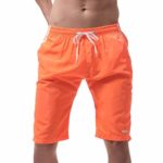 Funic Men’s Swimming Shorts Swimming Trunks Solid Color Swimwear with Pocket and Drawstring Beach Surfing Underpants (XL, Orange)
