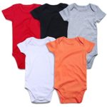 ROMPERINBOX Unisex Solid Multicolor Baby Bodysuits 0-24 Months (Black White Grey Red Orange Short Sleeve 5 Pack, 3-6 Months)