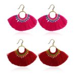 T-PERFECT LIFE Women’s 2 Pack Retro Handcraft Braided Fan-shaped Tassel Drop Earrings