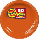 Amscan Big Party Pack 50 Count Plastic Lunch Plates, 10.25-Inch, Orange