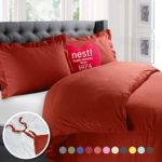 Nestl Bedding Duvet Cover, Protects and Covers your Comforter/Duvet Insert, Luxury 100% Super Soft Microfiber, Queen Size, Color Rust Orange, 3 Piece Duvet Cover Set Includes 2 Pillow Shams