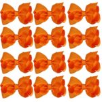 4 Inch Boutique Girls Hair Bows Hair Clips For Baby Girls Toddlers 12 Pcs Solid Color (Orange)