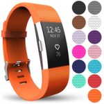 Yousave Accessories For Fitbit Charge 2 Bands, Replacement Silicone Sport Wristband for the FitBit Charge 2 – Available in 15 Colours (Small, Orange)