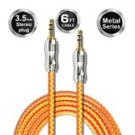 Stereo Audio Cable, HelloEdge 6FT Male to Male 3.5mm Contrast Color Nylon Braided Auxiliary Cable with Gold Plated Connectors for Apple, Android Smartphone, Tablet and MP3 Players (1 Pack) (Orange)