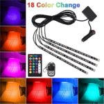 18 Color Car LED Strip Lights, Orange Tech 4Pcs 72 LED Car Interior Lights, 5050 SMD, Waterproof, Underbody Atmosphere Neon Lights Kit Strip with Sound Active and Wireless Remote Control, DC 12V