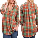 Clearance Deals V-neck Blouse,ZYooh Fashion Women Spring 3/4 Sleeve Plaid Check Shirt Loose Blouse Top (orange, L)