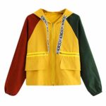 Women’s Autumn Hooded Jacket Coat Long Sleeve Patchwork Zipper Pocket Color Sport Coat