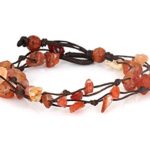 MGD, Bright Orange and White Carnelian Color Bead Bracelet, 2-strand. Beautiful Handmade Stone Wrap Bracelet made from wax cord. Fashion Jewelry for Women, Teens and Girls, JB-0063