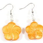 “Peach Plumeria” Orange Color Mother-of-pearl Flower Earrings; 1.5 Inches Total