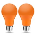JandCase Orange Light Bulbs, Halloween Decorations LED Lights, 5W(40W Incandescent Equivalent), A19 Color Outdoor Bulb with E26 Medium Base, Porch, Holiday, Home Lighting, 2 Pack