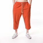 FRC0LT Fashion Men’s Casual Pants Fitness Loose Flax Drawstring Pocket Pure Color (M, Orange)