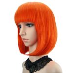eNilecor Short Bob Hair Wigs 12″ Straight with Flat Bangs Synthetic Colorful Cosplay Daily Party Wig for Women Natural As Real Hair+ Free Wig Cap (Orange)