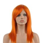 Kalyss 18″ women’s Synthetic Long Straight Full Hair Wig with Hair Bangs Orange Color Cosplay Costume Synthetic Hair Wig for Women (Orange)
