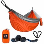 Double Camping Hammock with Tree Straps,Parachute Nylon Hammock,Lightweight Portable Hammocks for Backpacking,Travel,Beach,Yard,12 Colors (Orange + Light Gray)