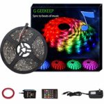 G GEEKEEP Music Activated LED Strip Lights,16.4ft/5m 12V Color Changing Rope Lights Pulse to Beats of Music