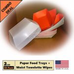 Paper Food Trays, 2 lbs Orange Inside on White Color Disposable Take Out Food Nacho, Fries, Hot Corn Dogs, Boat Basket Holder Containers, Combo Deal 50 Trays + 25 Fresh Nap Moist Towelettes