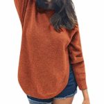 Oksale Women’s Winter Blouse Long Sleeve Round Collar Split Solid Color Sweater (Orange, XL)